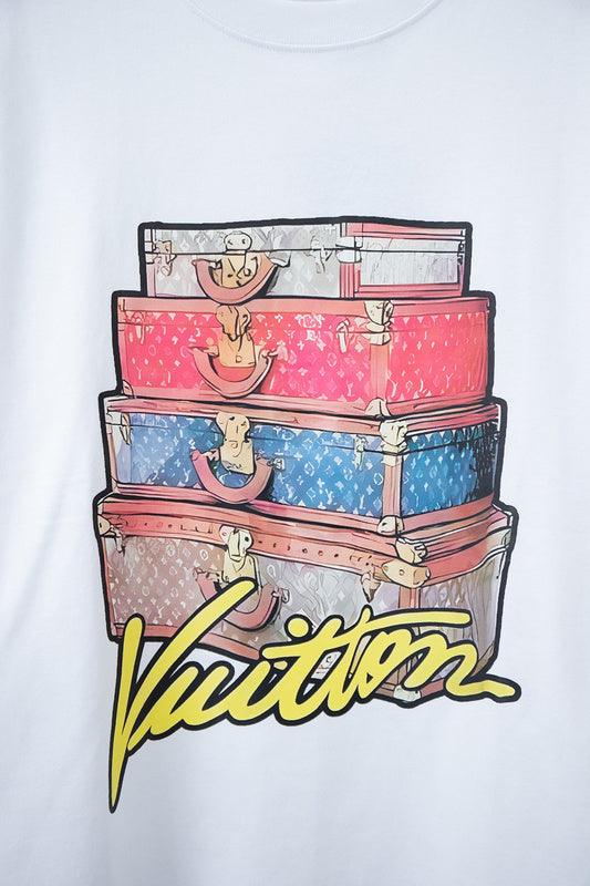 Flat lay presentation of Louis Vuitton cotton t-shirt with relaxed-fit cut