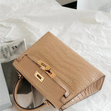 Side view of structured structured handbag