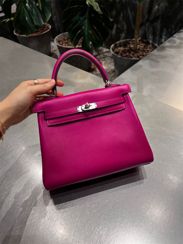 Side view of refined structured handbag