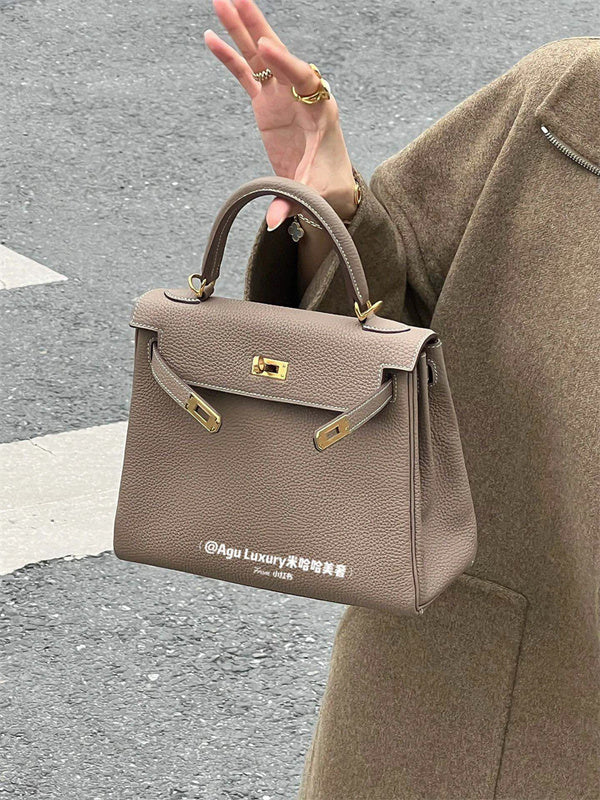 Side view of tailored structured handbag