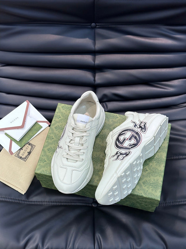 Side profile of Gucci stone beige sneakers premium leather build
