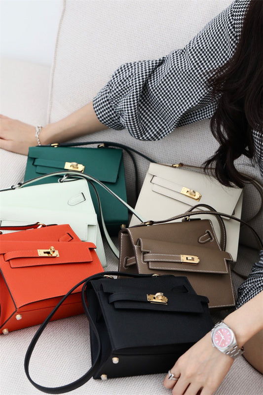 Side view of sculpted structured handbag