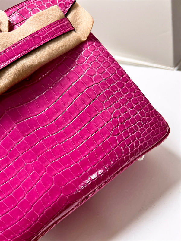 Side view of tailored structured handbag