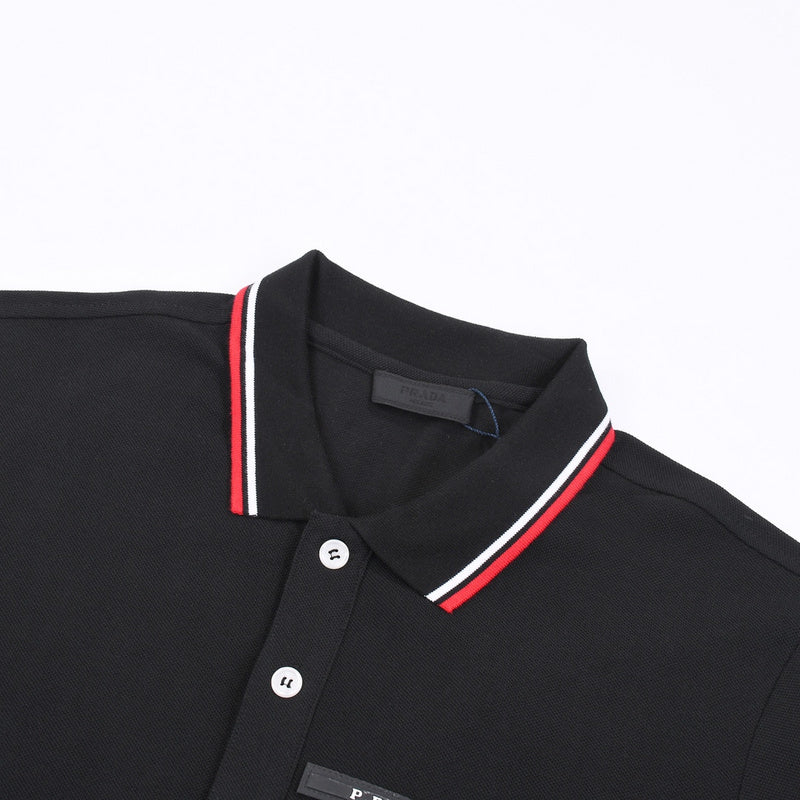 Close-up detail shot of Polo cotton polo shirt with monogram-inspired silhouette