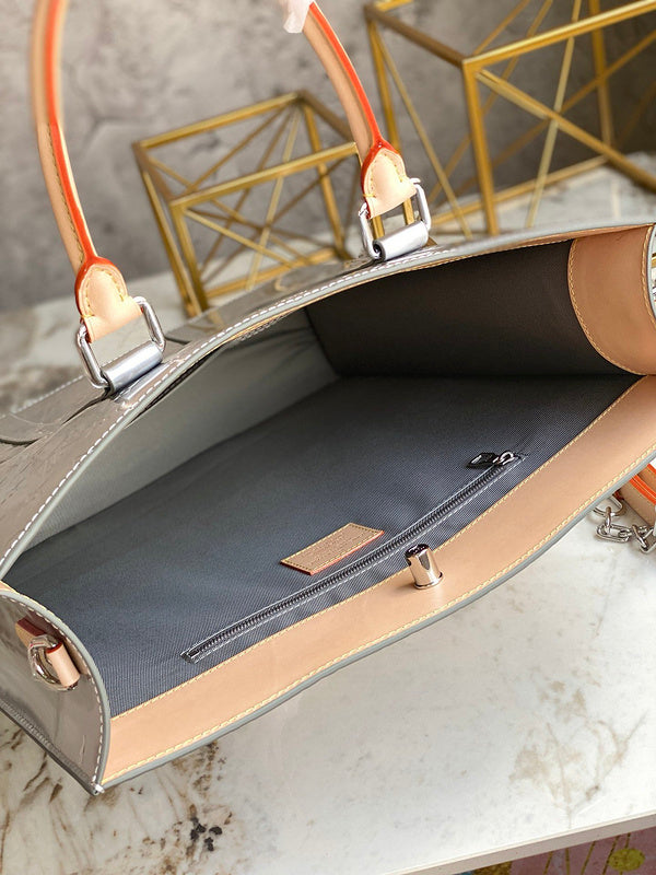 Front view of modern statement women's handbag – women's designer-style accessory