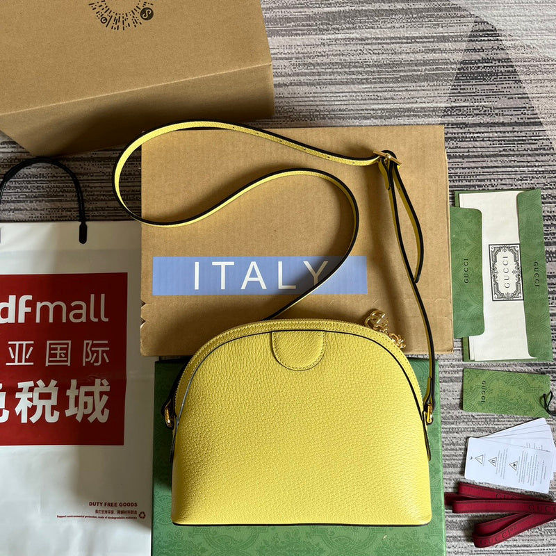 Side view of classic structured handbag