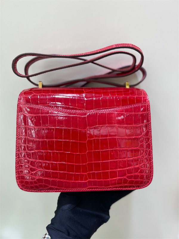 Side view of sophisticated structured handbag