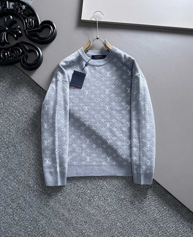 Front view of Louis Vuitton luxury clothing with logo-detail design