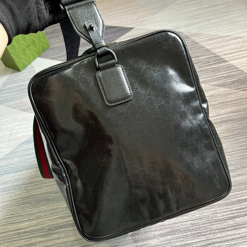 Side profile of structured polished women's handbag – women's statement bag