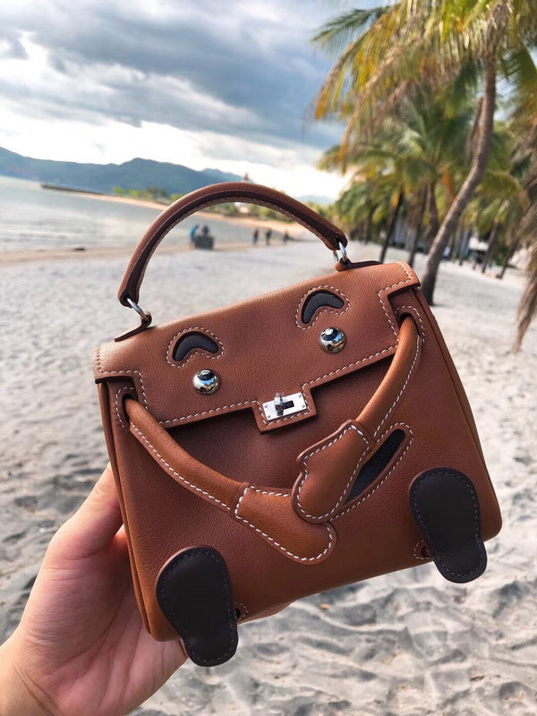 Side view of modern structured handbag