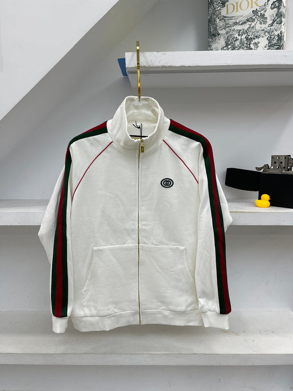 Front view of Gucci luxury clothing with label-forward styling