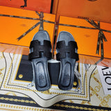 Hermès Burgundy Slide Sandals - Sole Detail View