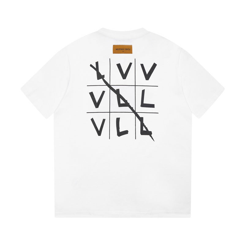 Close-up detail shot of Louis Vuitton cotton t-shirt with monogram-inspired silhouette
