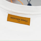 Flat lay presentation of Louis Vuitton luxury clothing with signature branding