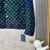 Back view of Louis Vuitton luxury clothing with label-forward styling