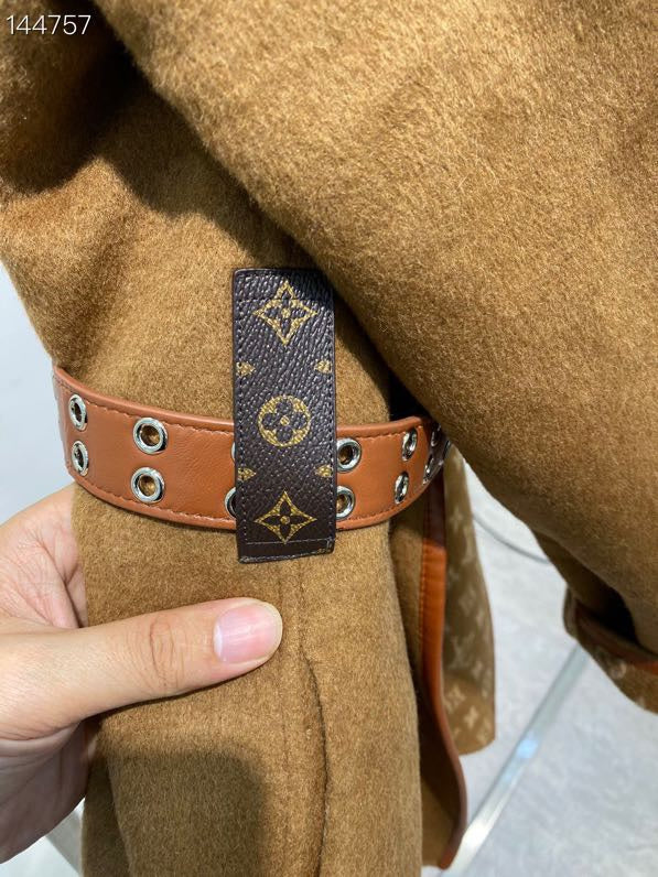Close-up detail shot of Louis Vuitton luxury clothing with contemporary cut