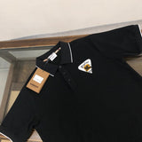 Close-up detail shot of Polo cotton polo shirt with signature branding