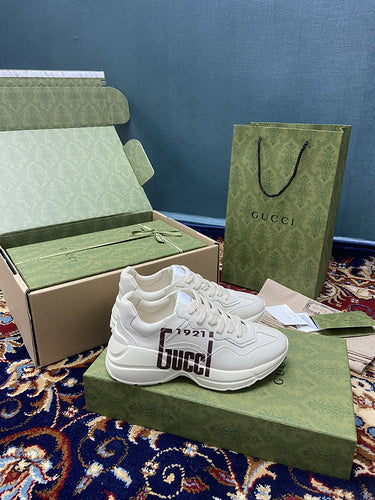 Gucci Streetwear sneakers in neutral cream breathable knit upper front view