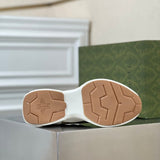 Side profile of Gucci stone beige sneakers classic court silhouette