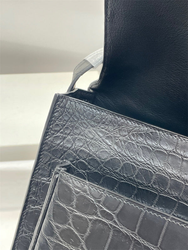 Side view of contemporary structured handbag