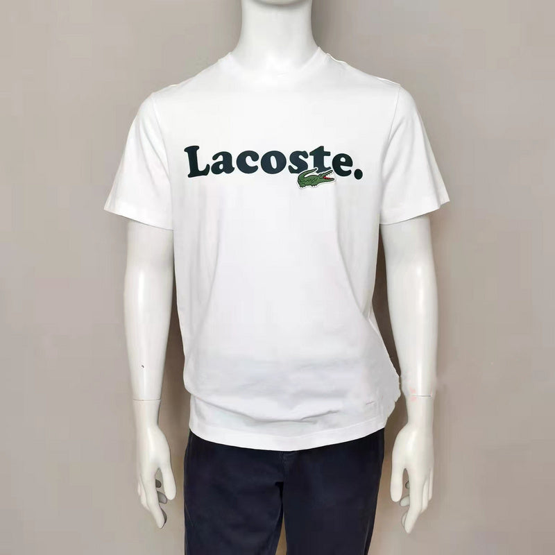 Close-up detail shot of Lacoste luxury clothing with signature branding