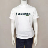 Close-up detail shot of Lacoste luxury clothing with signature branding
