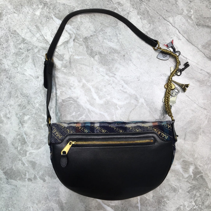Polished Vegan Leather Handbag - Smooth Faux-Leather Exterior | Women's Luxury Handbag #730 - styled full view (image 7) of designer-inspired handbag