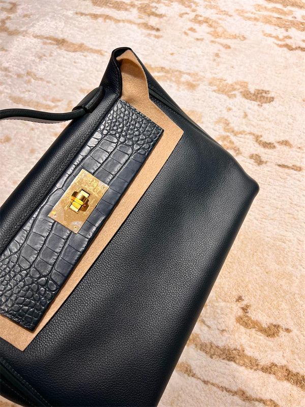 Close-up detail of understated bag design