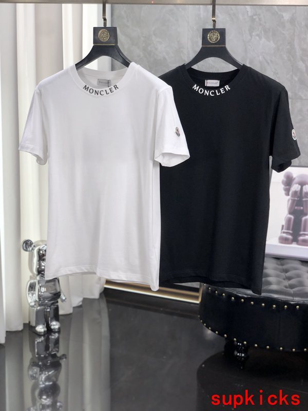 Close-up detail shot of Moncler luxury clothing with relaxed-fit cut