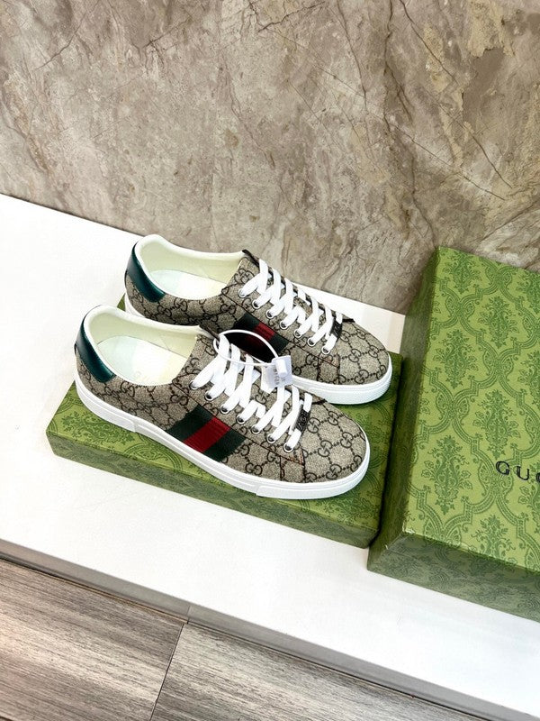 Gucci crisp white luxury sneakers view 7 retro runner design