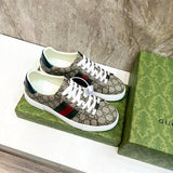 Gucci crisp white luxury sneakers view 7 retro runner design