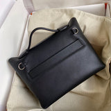 Side view of sophisticated structured handbag