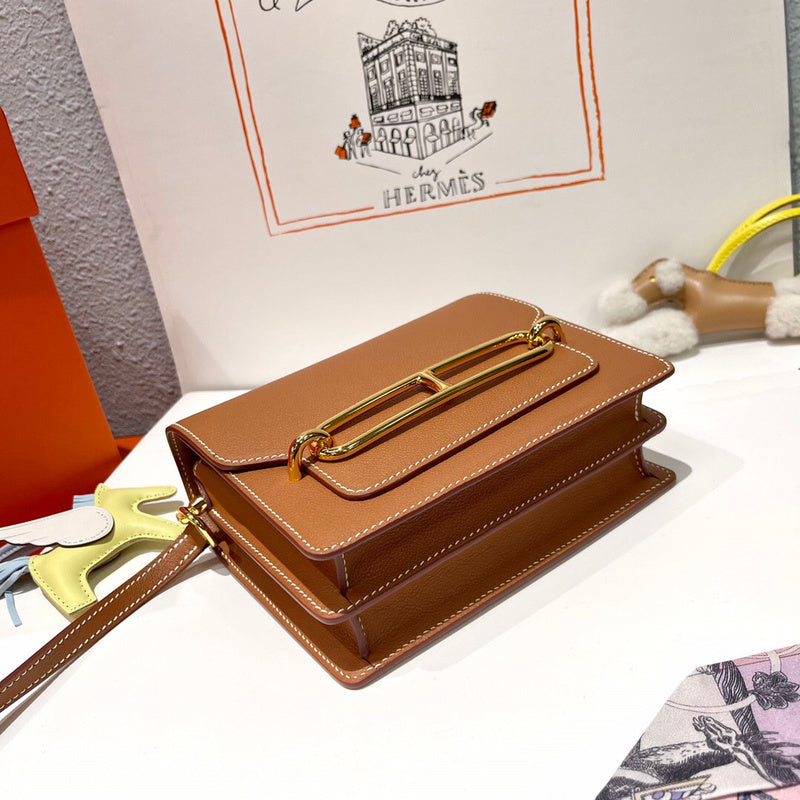Side view of modern structured handbag