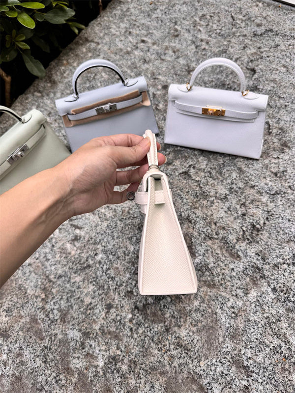 Side view of sophisticated structured handbag