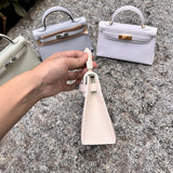 Side view of sophisticated structured handbag