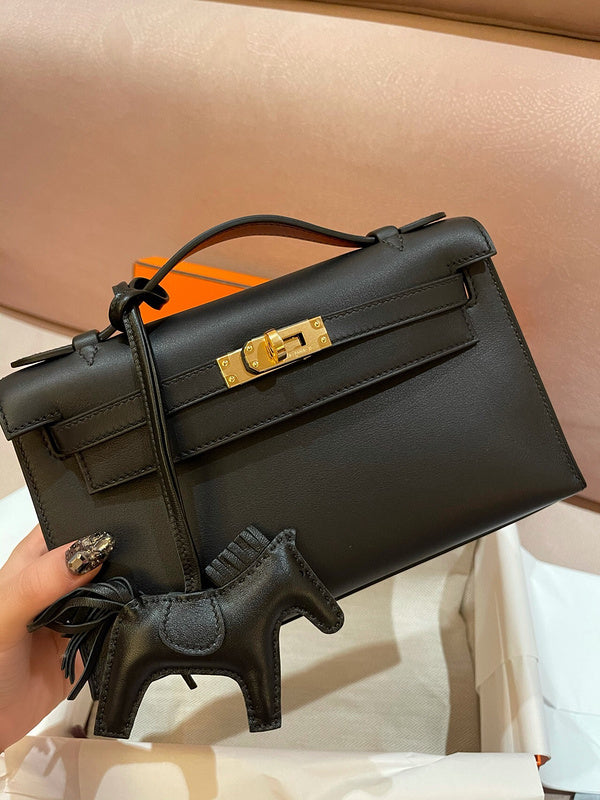 Side view of modern structured handbag