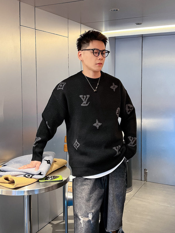 Back view of Louis Vuitton luxury clothing with signature branding