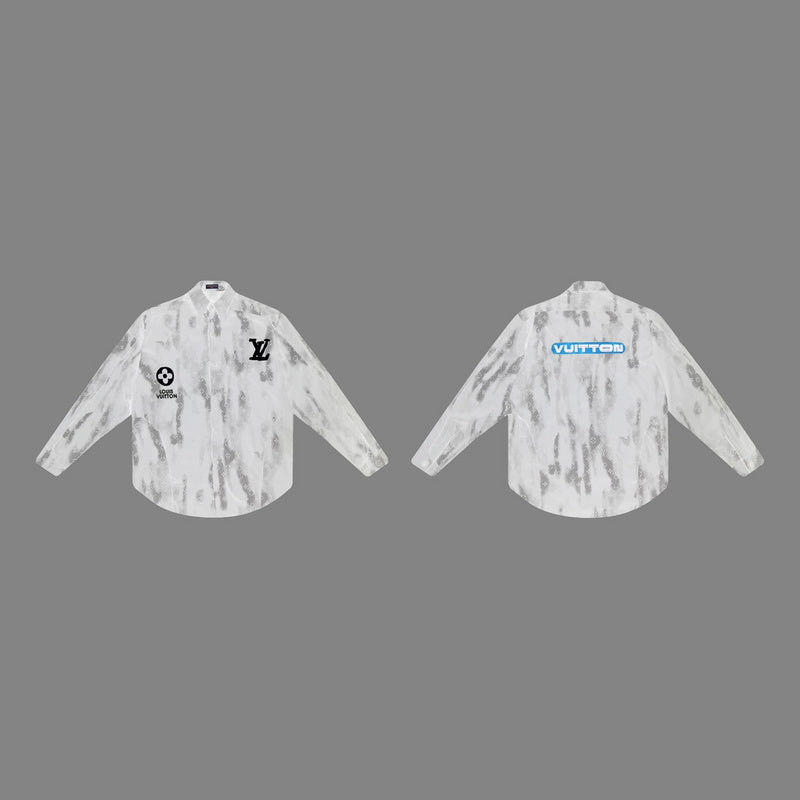 Full styled look of Louis Vuitton luxury clothing with logo-detail design