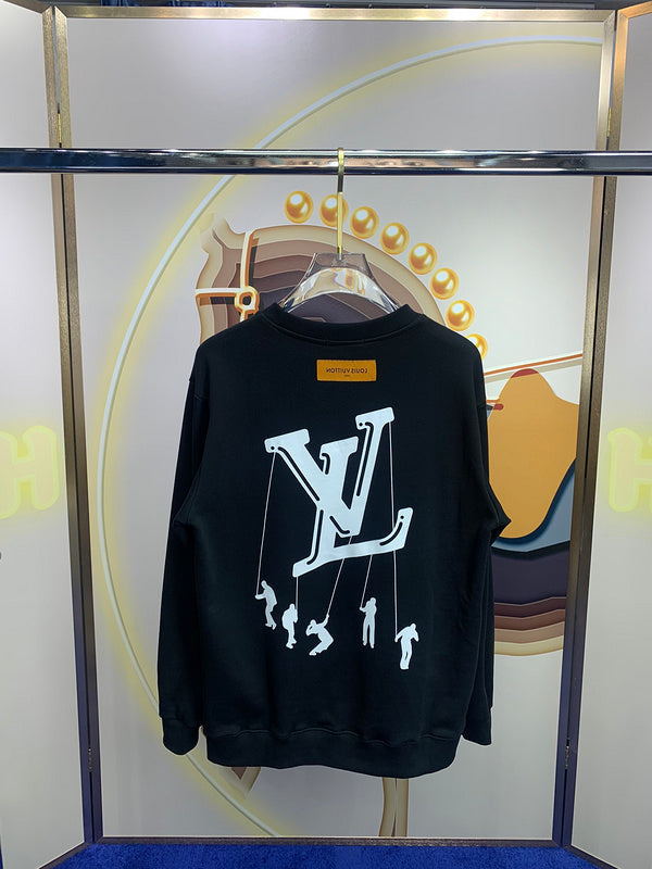 Back view of Louis Vuitton luxury clothing with signature branding