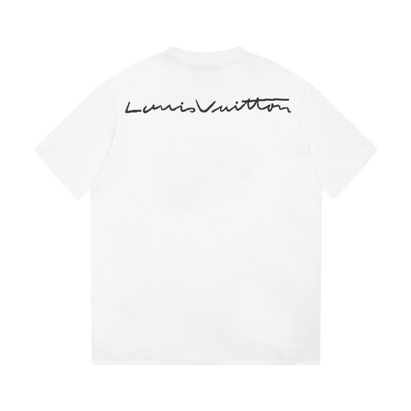 Close-up detail shot of Louis Vuitton cotton t-shirt with monogram-inspired silhouette