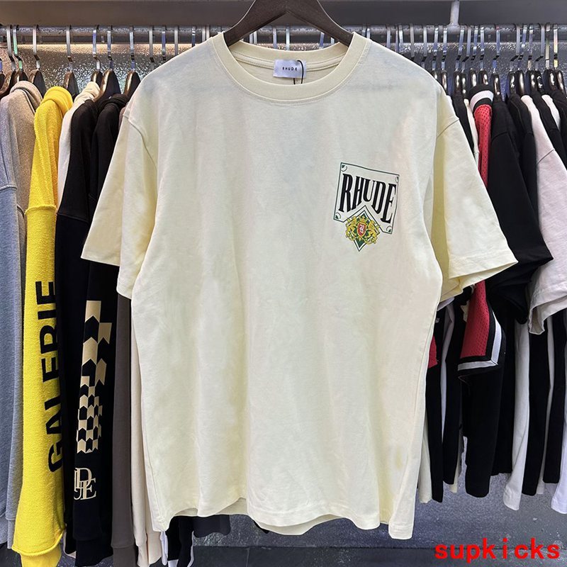 Side profile of Rhude luxury clothing with relaxed-fit cut