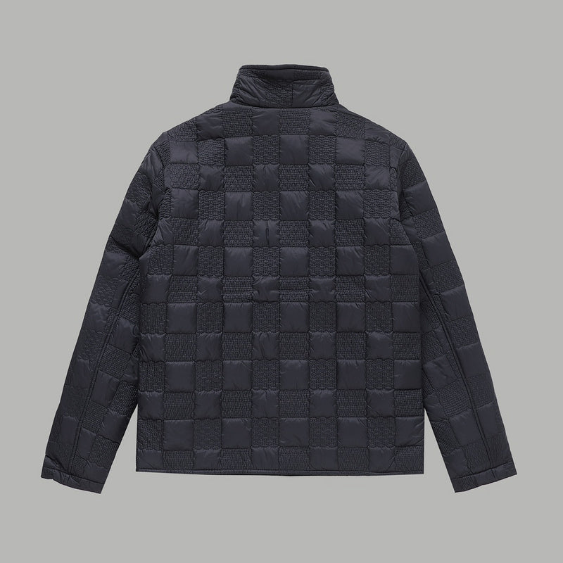 Side profile of Louis Vuitton luxury clothing with monogram-inspired silhouette
