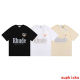 Front view of Rhude luxury clothing with contemporary cut