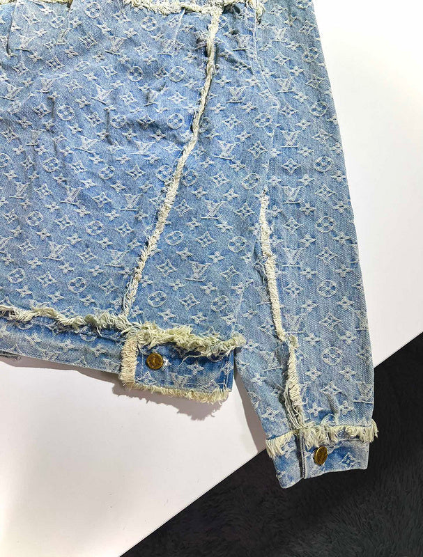 Side profile of Louis Vuitton luxury clothing with signature branding