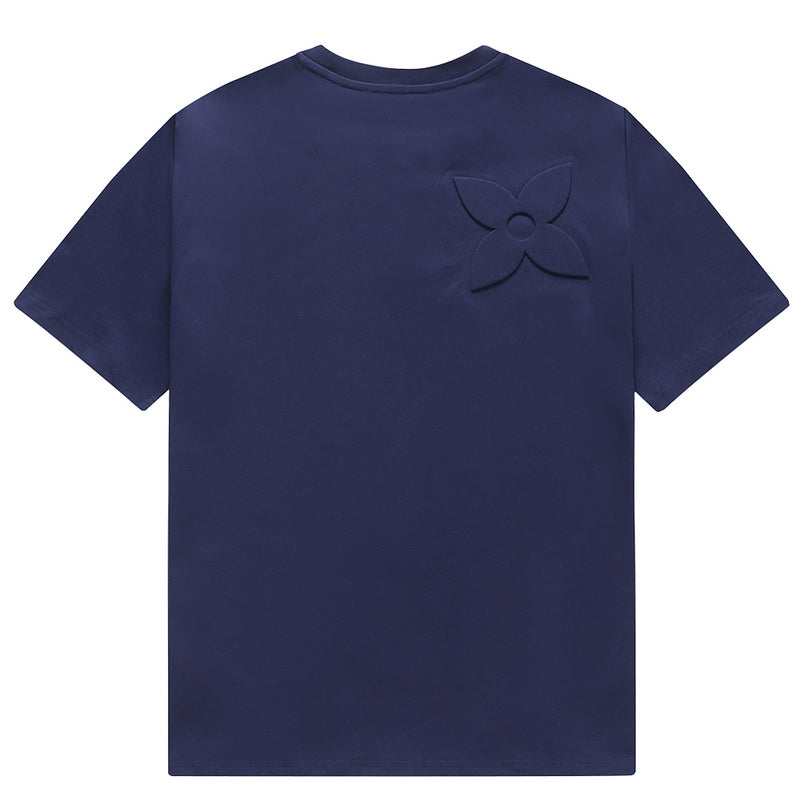 Close-up detail shot of Louis Vuitton cotton t-shirt with monogram-inspired silhouette