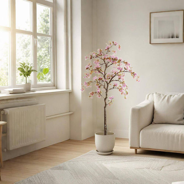 4.6 Ft. Artificial Trees, Realistic Potted Silk Begonia Flower Tree
