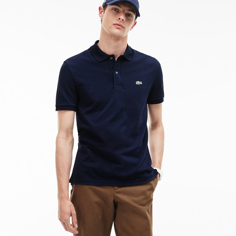 Front view of Lacoste luxury clothing with monogram-inspired silhouette
