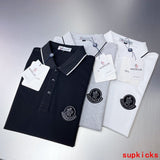 Close-up detail shot of Moncler luxury clothing with logo-detail design