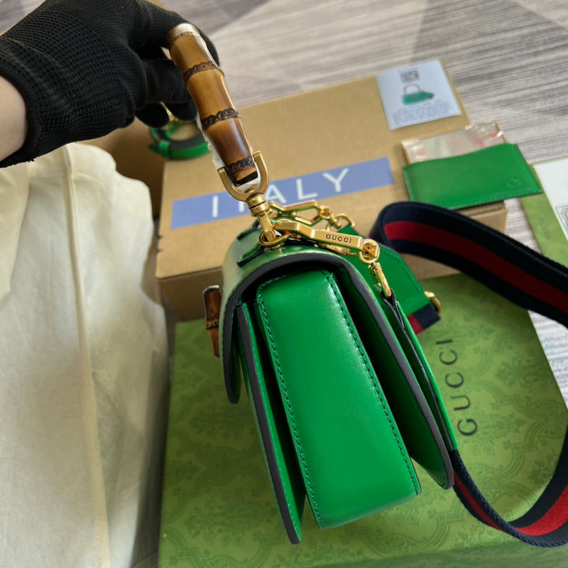 Side view of understated structured handbag