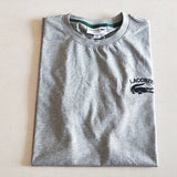 Flat lay presentation of Lacoste luxury clothing with signature branding